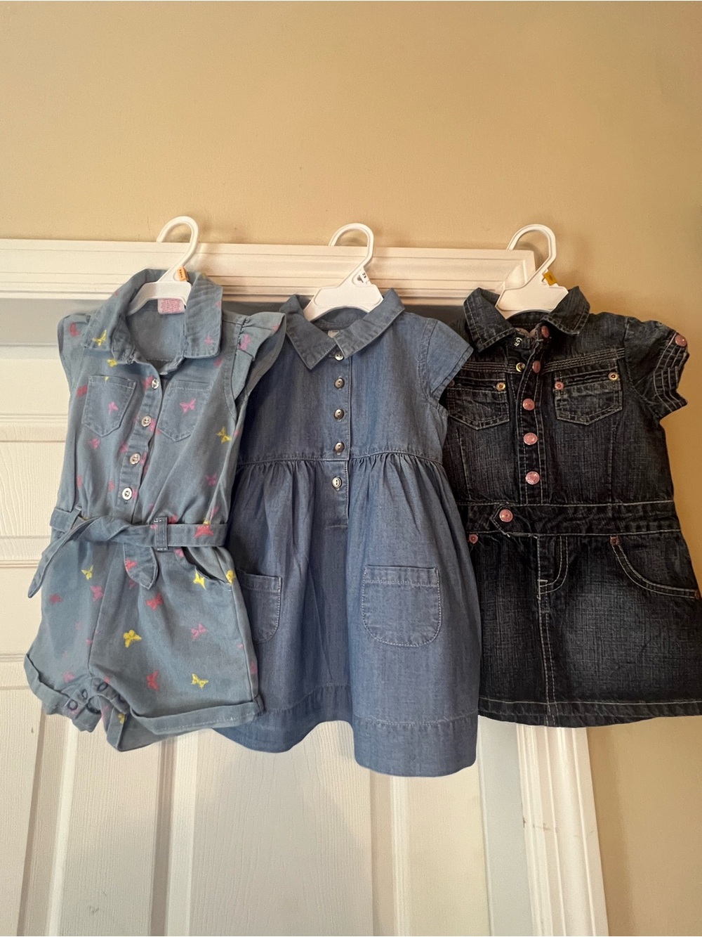 Bundle (3) Toddler Girls Denim One-Piece Romper/Dress Sets